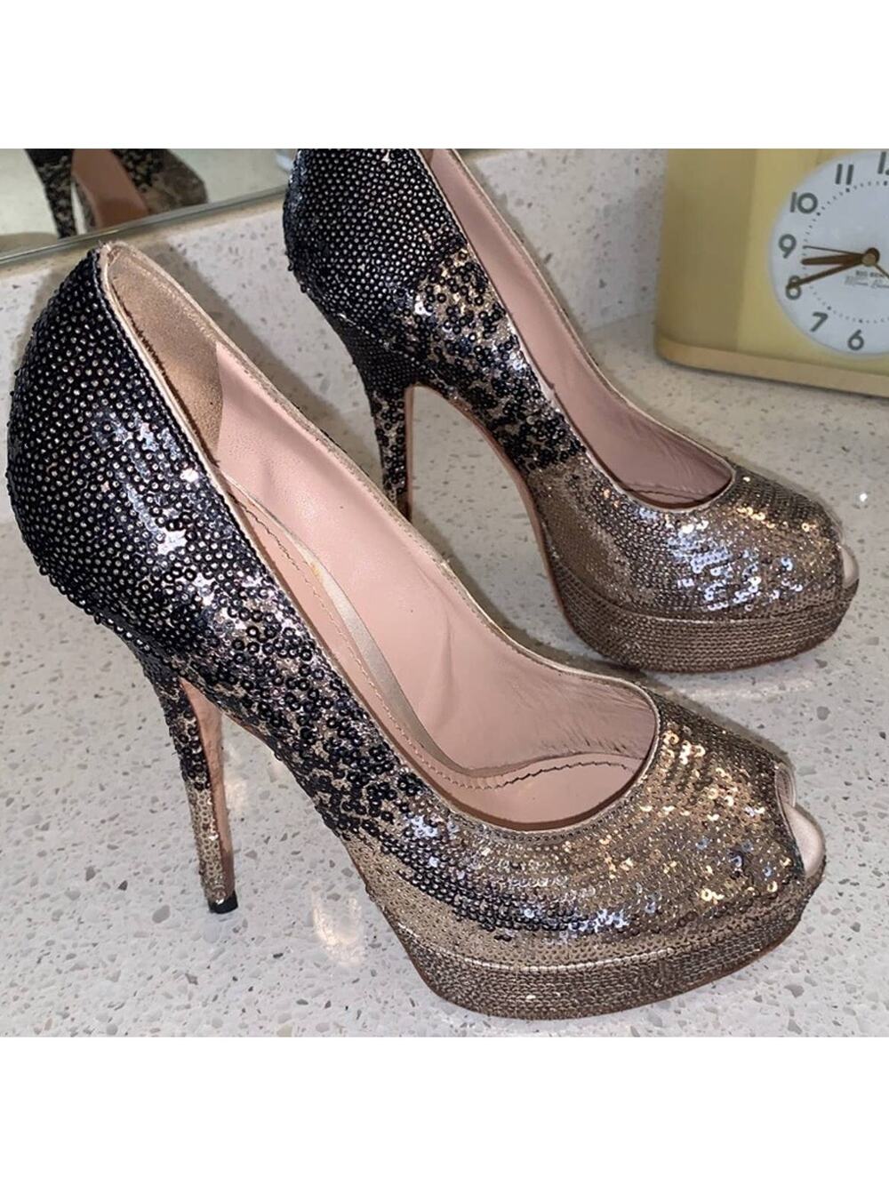 EUC Sebastian Italy Ombré Sequin Stiletto Platform Pumps 37 or 6.5